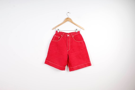 red jean shorts womens