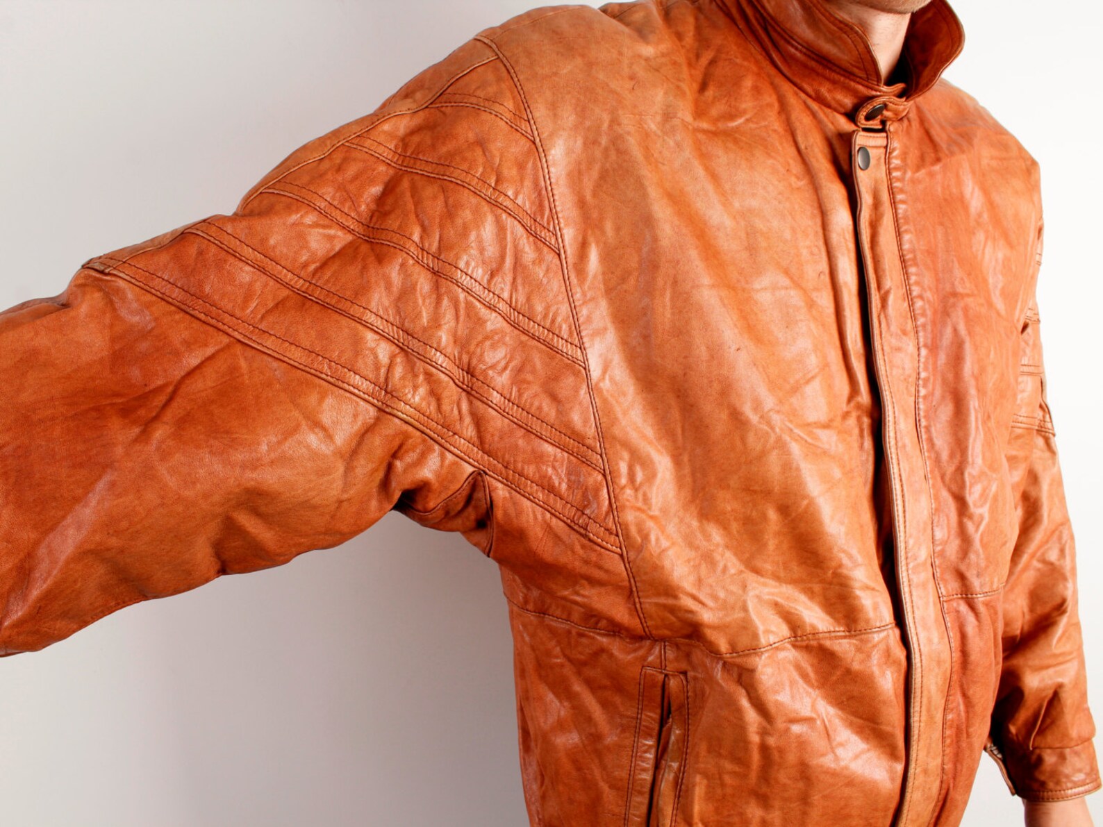 Vintage Real Leather Jacket Genuine Leather Mens Jacket Brown Etsy