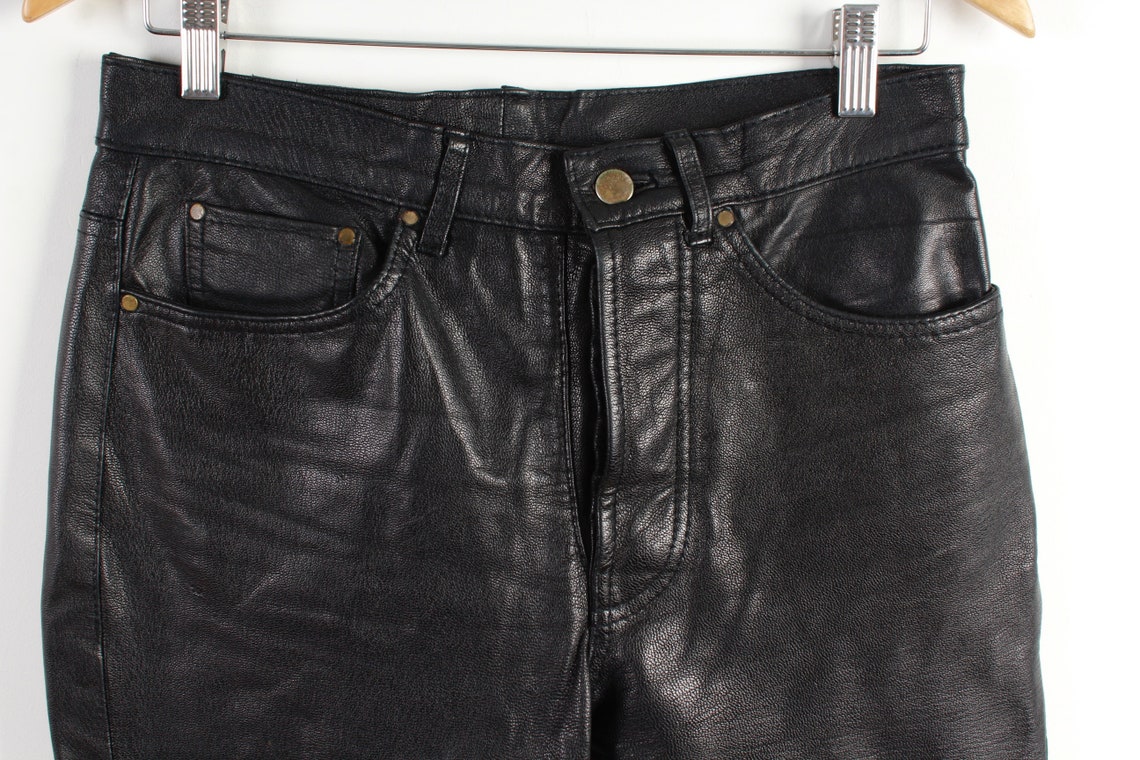 Real Leather Rocker Pants Punk Rock High Waist Pants Black - Etsy