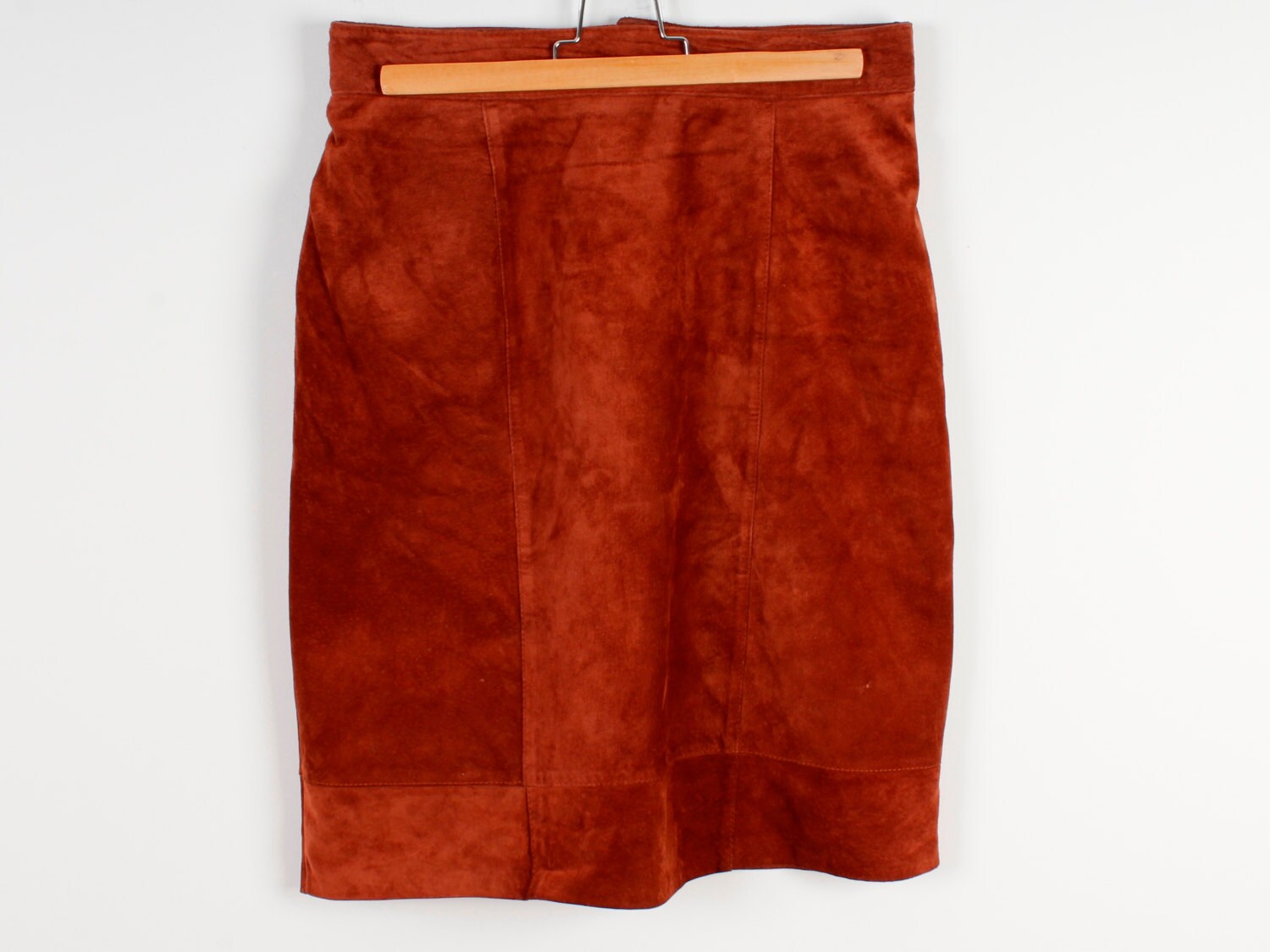 Vintage Brown Suede Leather Pencil Skirt - Retro Midi Skirt, Size Medium