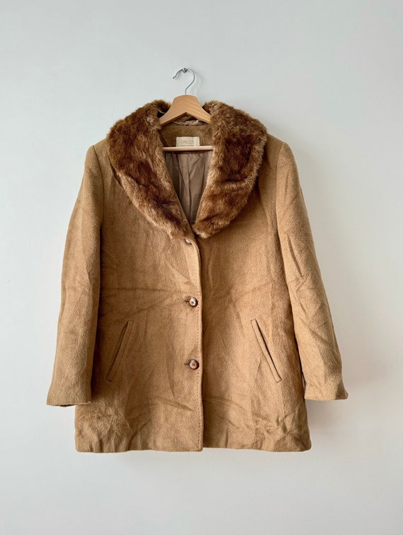 Brown Faux Fur Coat Vintage Oversize Women Jacket 