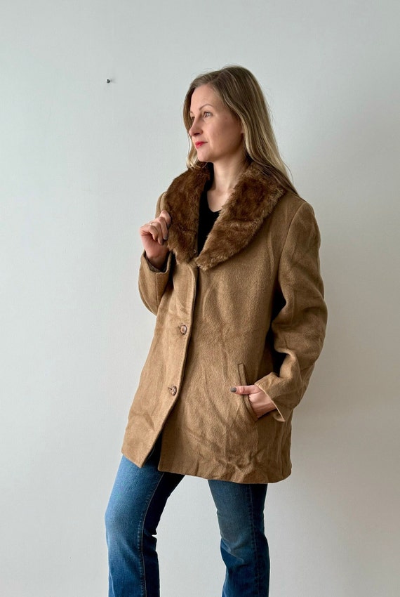Brown Faux Fur Coat Vintage Oversize Women Jacket… - image 5