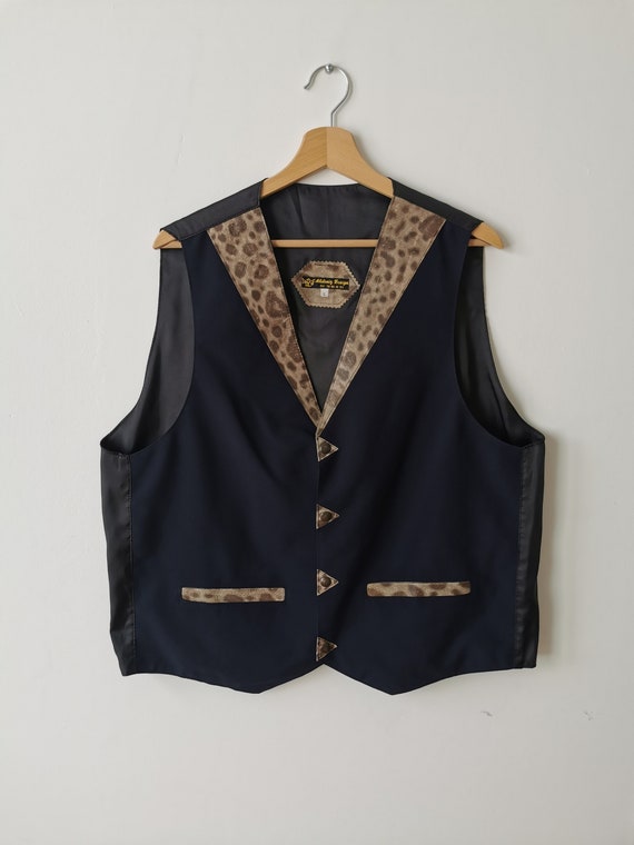 Navy Blue Vests Leather Collar Colorblock  Whipst… - image 3