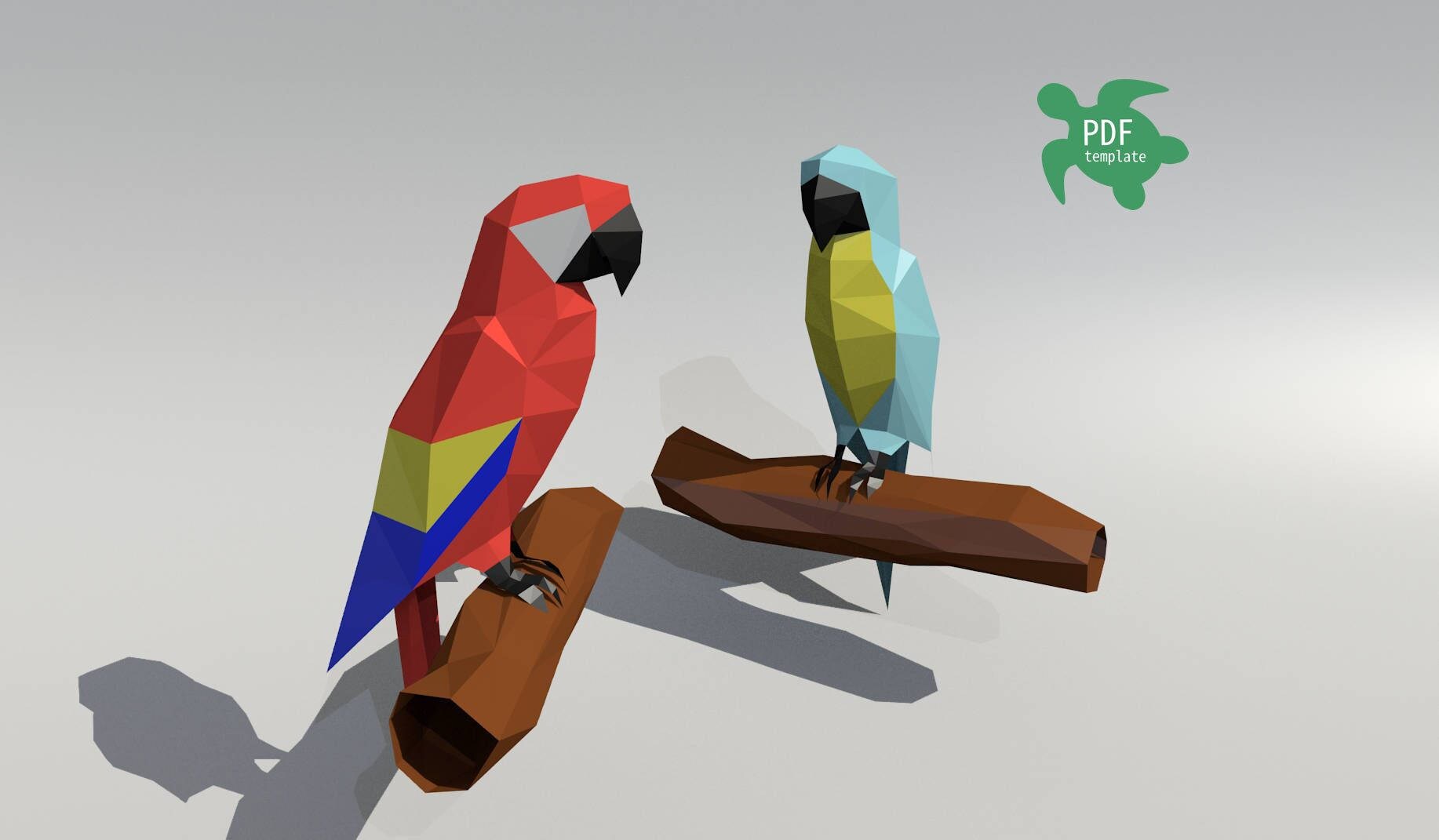 DIY Lowpoly papercraft parrots PDF template | Etsy