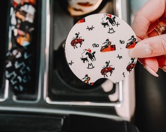 Vintage Cowboy Car Coasters 2-Pack