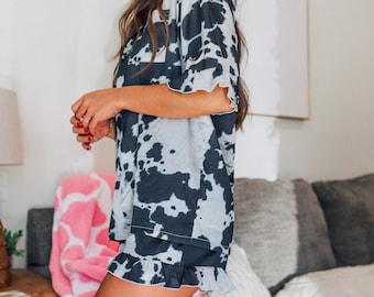 Black Cowhide Pajama Set