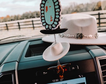 Stone and Black Cowboy Hat Rearview Mirror Charm