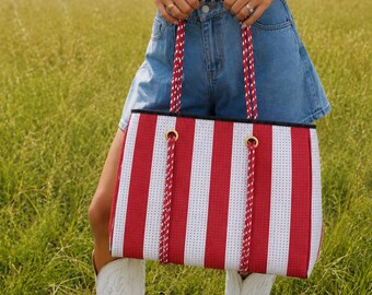 Red Striped Large Tote Bag