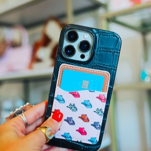 Bolsillo para teléfono con sombrero de vaquero rosa