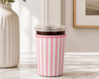 Pink Striped Drink Sleeve Cozy