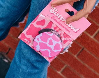 Pink Cow Print Car Coasters 2-Pack