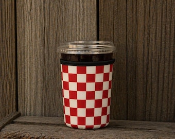 Red Checkerboard Drink Sleeve Cozy