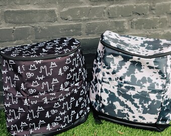 Western Cowhide Print Backpack Cooler with Turquoise Trim Insulated Lunch Bag Cow Print Western Insulated Backpack Cooler - Etsy main image 3
