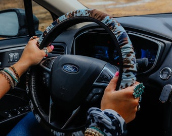 Brown Cowhide Steering Wheel Cover