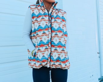 Aztec Print Puffer Vest