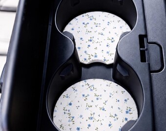 Blue Floral Car Coasters 2-Pack