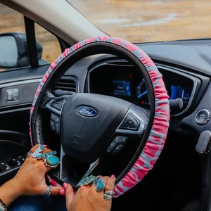 Pink Cowhide Steering Wheel Cover