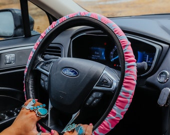 Pink Cowhide Steering Wheel Cover