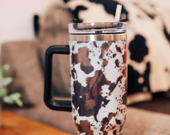 Brown Cowhide Tumbler with Handle