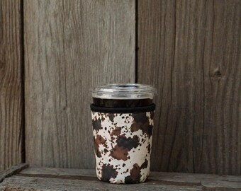 Brown Cowhide Drink Sleeve Cozy