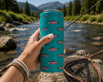 Teal Rainbow Trout Hard Cooling Can