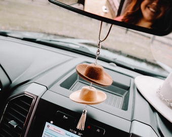 Stone and Brown Cowboy Hat Rearview Mirror Charm