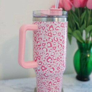 Pink Leopard Tumbler with Handle
