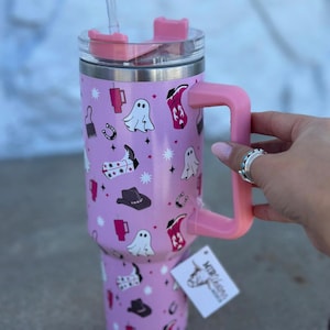 Pink Ghost Tumbler with Handle