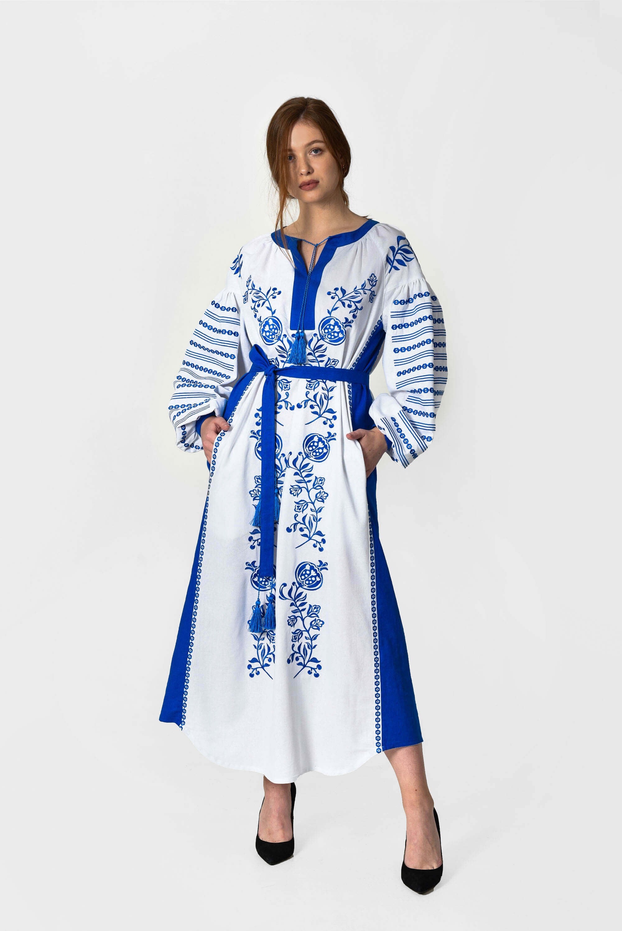 Ukrainian Embroidery Dress Long Maxi Dress White Yellow Linen Dress ...