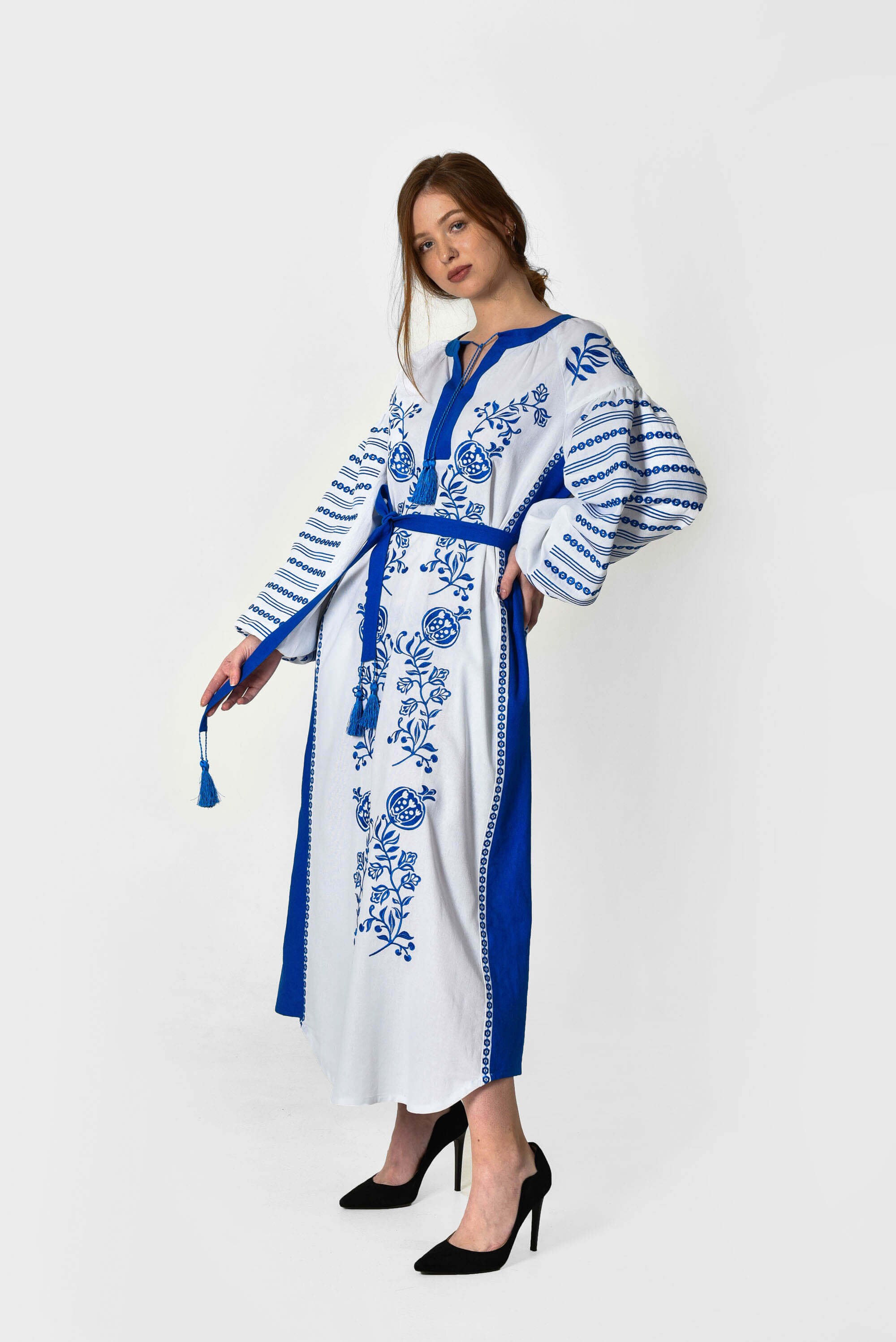 Ukrainian Embroidery Dress Long Maxi Dress White Yellow Linen Dress ...