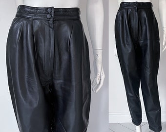 Vintage High Waist Black Leather Pants - Danier