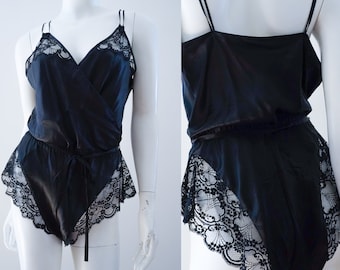 Vintage Silk Black Lace Teddy by Patricia Fieldwalker Adagio Collection