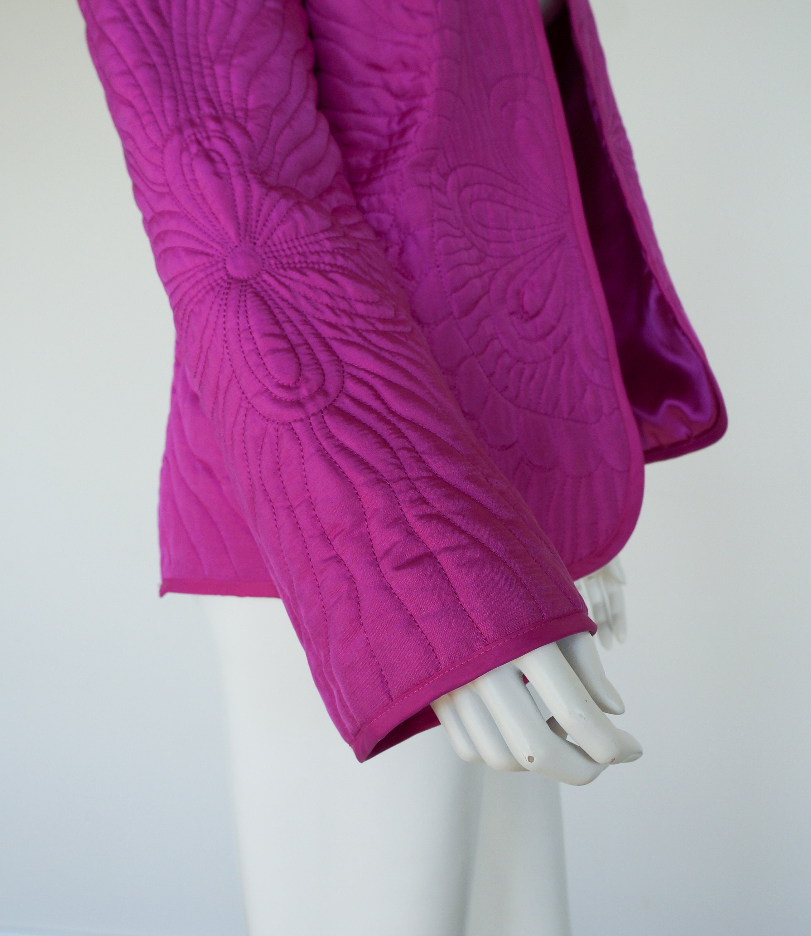 Bright Pink Quilted Jacket / Floral Quilt Pattern / Silk Etsy