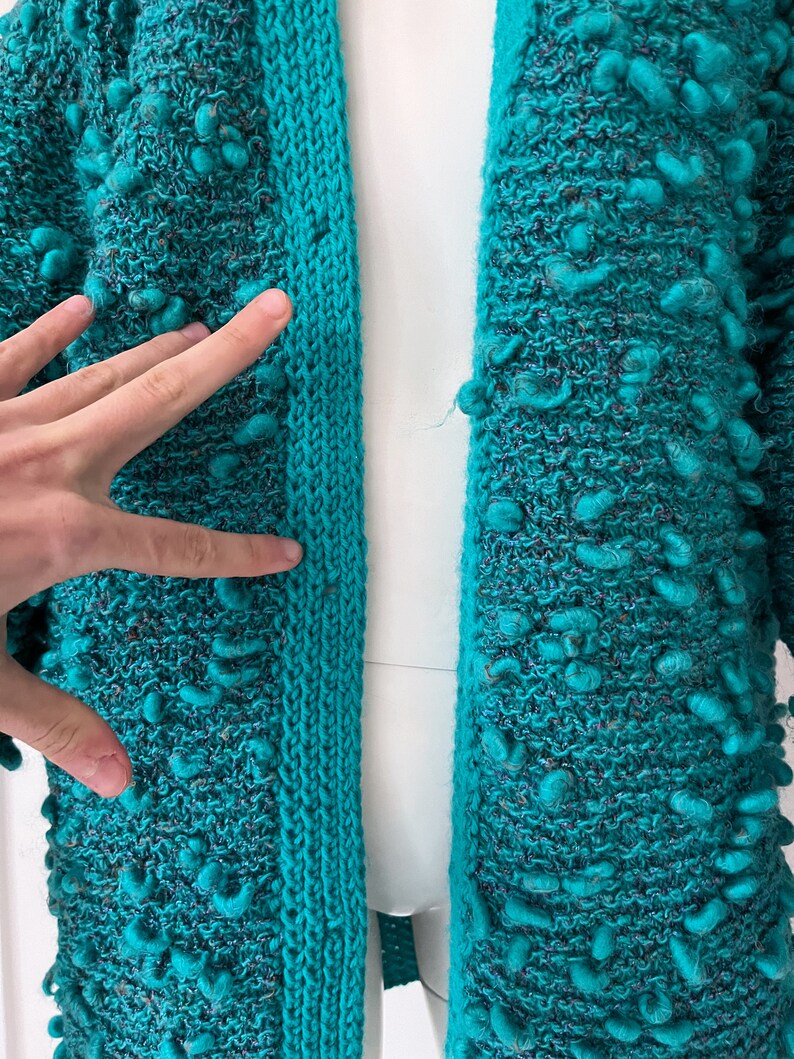 Vintage Hand Knit Looped Teal Cardigan - Etsy