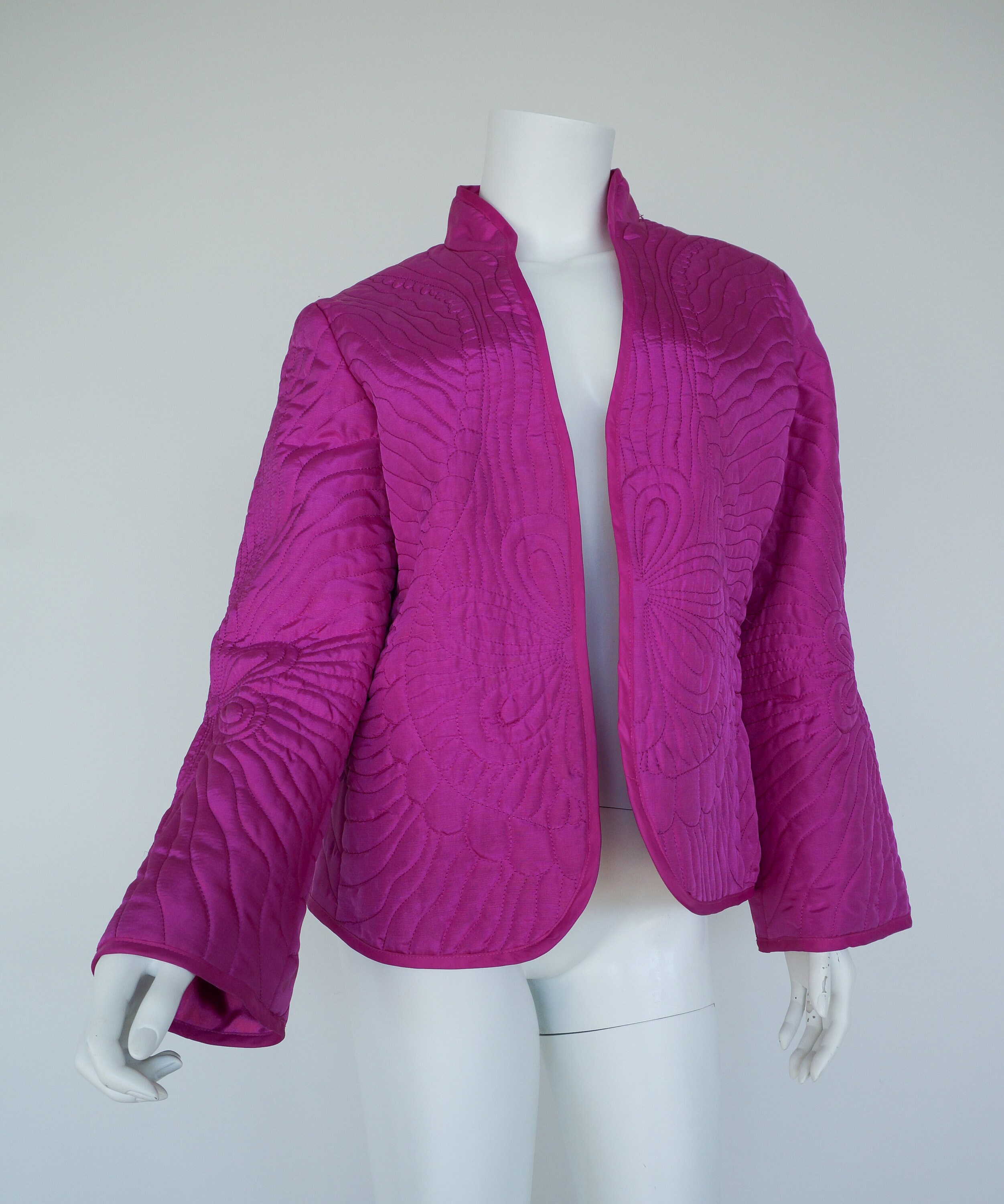 Bright Pink Quilted Jacket / Floral Quilt Pattern / Silk Etsy