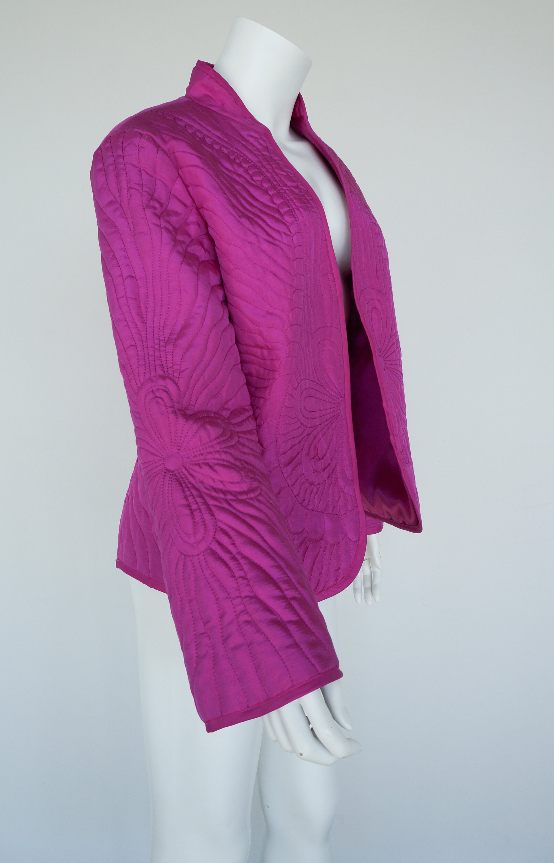 Bright Pink Quilted Jacket / Floral Quilt Pattern / Silk Etsy