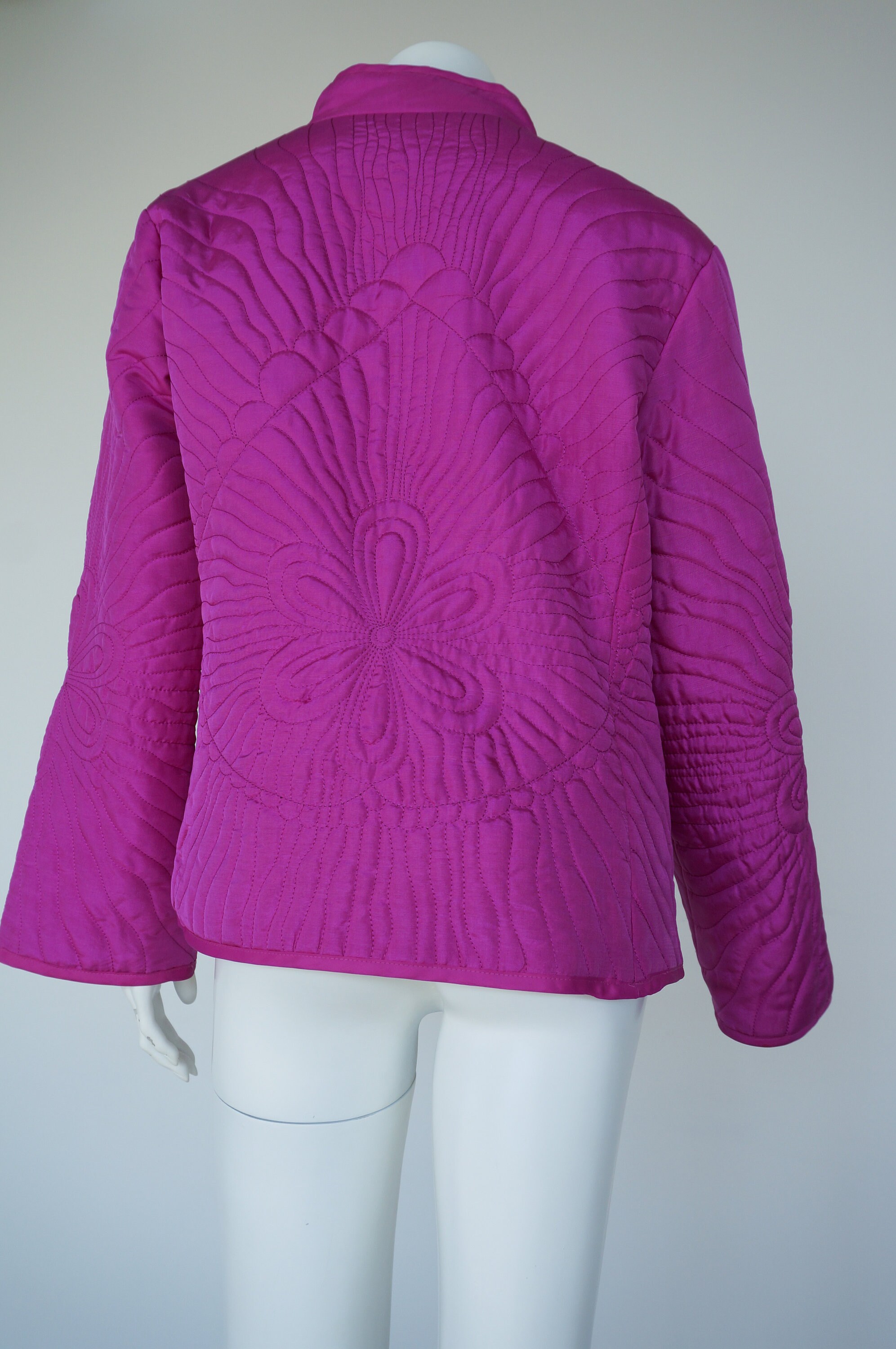 Bright Pink Quilted Jacket / Floral Quilt Pattern / Silk Etsy