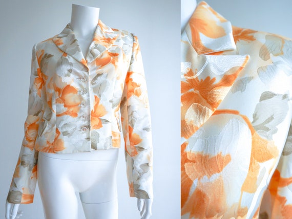 Vintage Jacquard Satin Floral Blazer - Perletti, M
