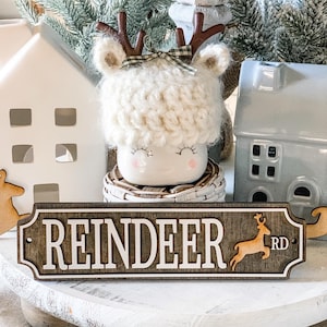 Reindeer decor / Reindeer road sign / Farmhouse decor / tiered tray decor / Christmas decor / Christmas sign