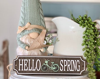 Hello Spring sign / Spring decor / Spring sign / tiered tray decor / tray signs / Tray decor