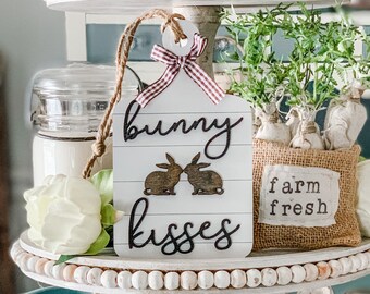 Bunny Kisses Sign: Farmhouse Easter Tiered Tray Decor