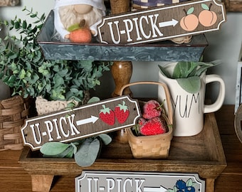 Summer fruit signs / Summer decor / Summer sign / tiered tray decor / tray signs / Tray decor / Fresh Strawberries / Peach decor