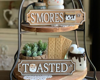 Smores road signs / Summer decor / Summer sign / tiered tray decor / tray signs / Tray decor / Toasted smores / smores sign