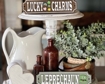 St. Patrick’s Day decor / Leprechaun sign / Lucky sign / tiered tray decor / tray signs / Tray decor