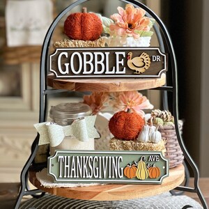 2-Piece Wooden Turkey Table Signs – Rustic Fall Thanksgiving Decor, Farmhouse Tiered Tray Centerpiece Blocks - View #8