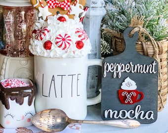 Christmas signs / Christmas decorations / Christmas decor / Peppermint mocha / Christmas trees / tiered tray decor / Tray decor