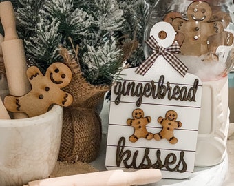 Gingerbread Kisses Mini Cutting Board Sign, Christmas Tiered Tray Decor