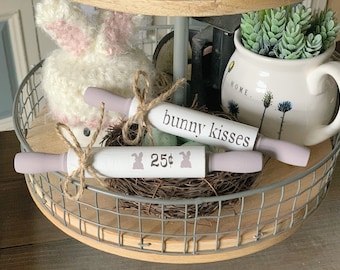 Easter decor / mini rolling pins / Easter decorations / Tiered tray decor / Bunny kisses / Bunny / Farmhouse decor