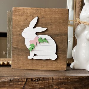 Easter bunny shelf sitter / Easter decor / Easter decorations / Bunny sign / Farmhouse Easter / Tiered tray decor image 5