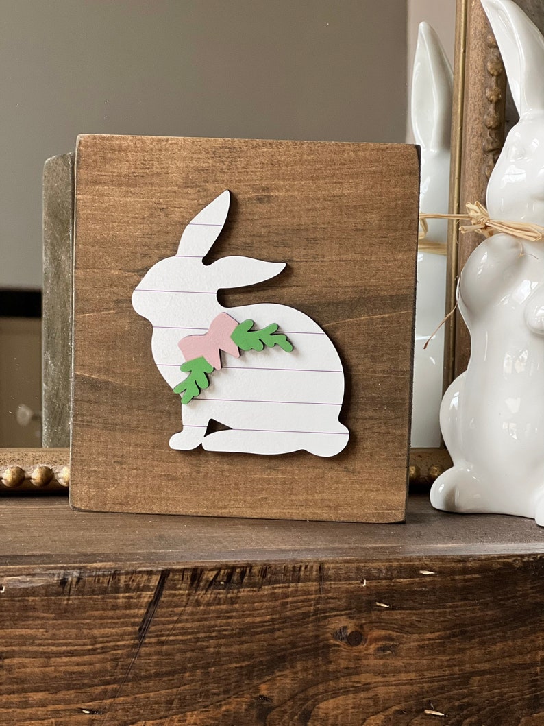 Easter bunny shelf sitter / Easter decor / Easter decorations / Bunny sign / Farmhouse Easter / Tiered tray decor image 5